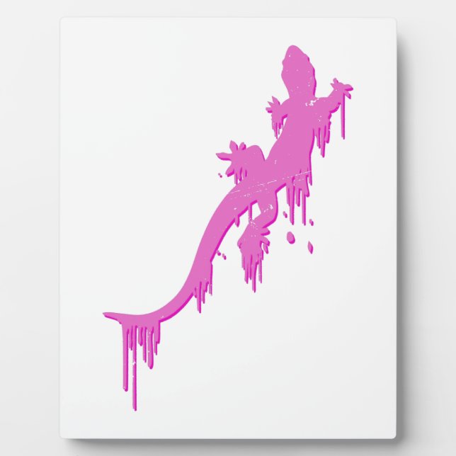 Distressed Pink Salamander With Paint Drip Plaque (Front)