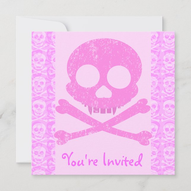 Distressed Pink Skull Invitations (Front)