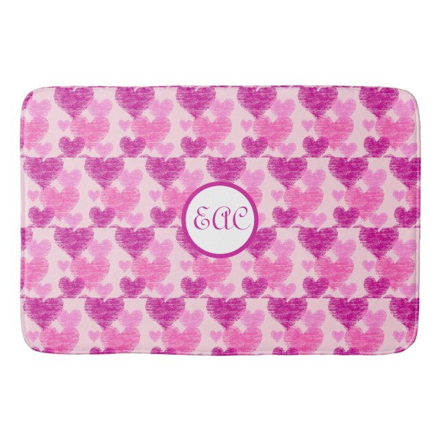Distressed Pinks Heart Collage Bath Mat (Front)