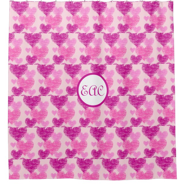 Distressed Pinks Heart Collage Shower Curtain (Front)