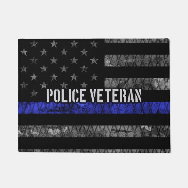 Distressed Police Veteran Police Flag Doormat (Front)