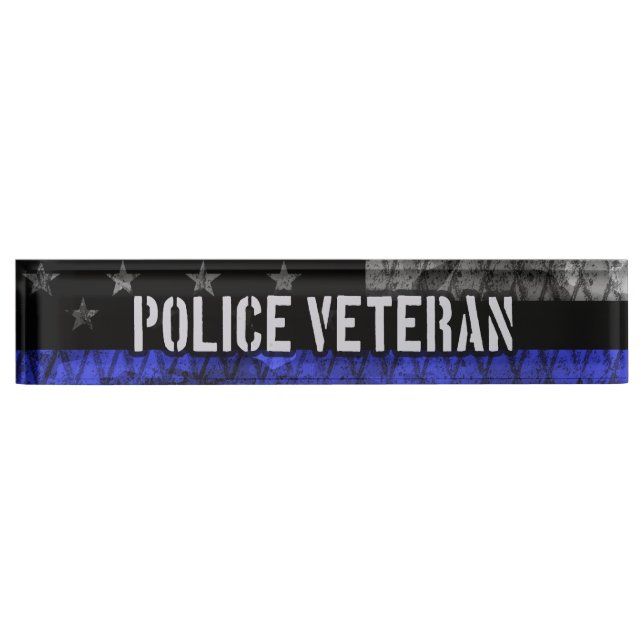 Distressed Police Veteran Police Flag Nameplate (Front)