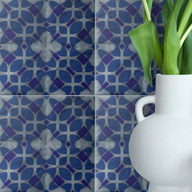 Distressed Portuguese Azulejo Blue Grey Mosaic Tile (Creator Uploaded)