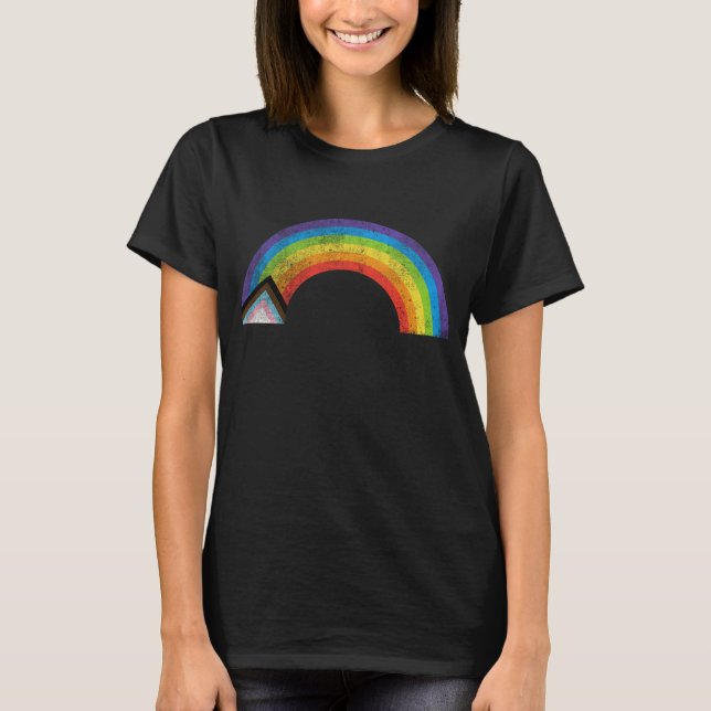 Distressed Progress Pride Flag LGBT Rainbow T-Shirt (Front)