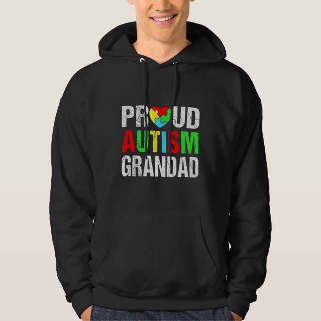 Distressed Proud Autism Grandad Heart Family Match Hoodie (Front)