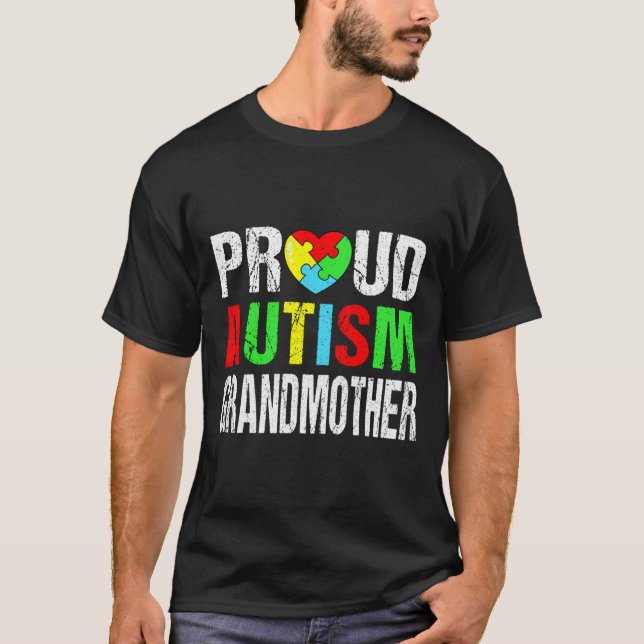 Distressed Proud Autism Grandmother Heart Family M T-Shirt (Front)