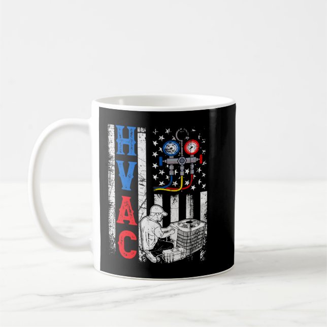 Distressed Proud USA HVAC Tech American Flag HVAC  Coffee Mug (Left)