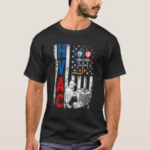 Distressed Proud USA HVAC Tech American Flag HVAC T-Shirt