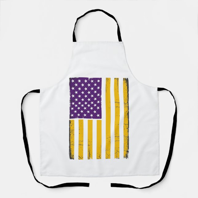 Distressed Purple and Gold American Flag Vector De Apron (Front)