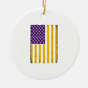 Distressed Purple and Gold American Flag Vector De Ceramic Tree Decoration