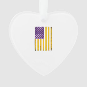 Distressed Purple and Gold American Flag Vector De Ornament