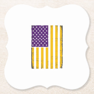 Distressed Purple and Gold American Flag Vector De Paper Coaster