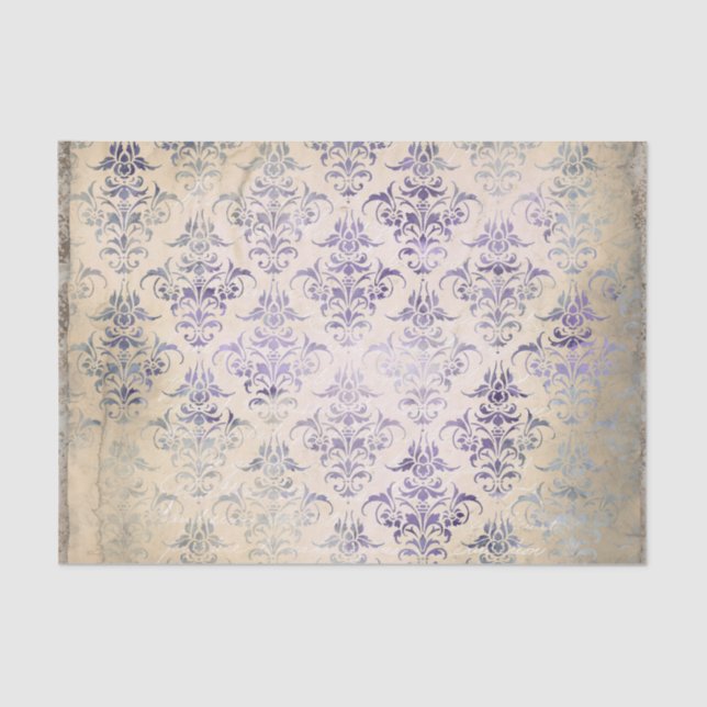 Distressed Purple Damask Vintage Tissue Paper (Front)
