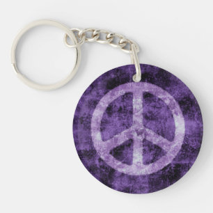 Distressed Purple Peace Sign Key Ring