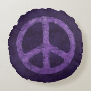 Distressed Purple Peace Sign Round Cushion