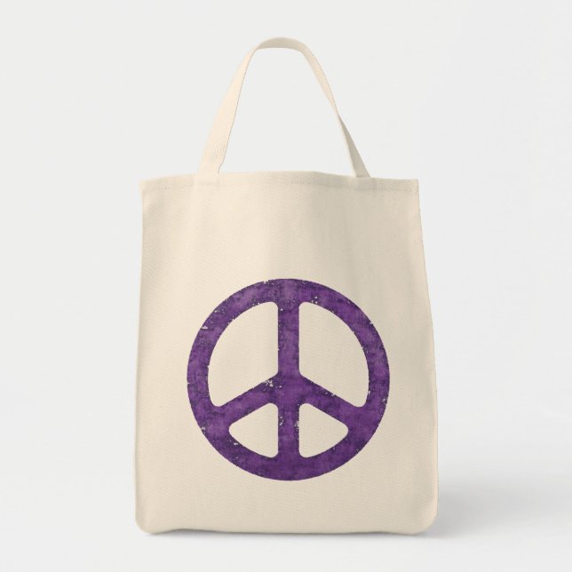 Distressed Purple Peace Sign Tote Bag (Front)