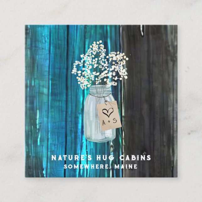 *~*  Distressed QR AP49 Mason Jar Square Business Card (Front)