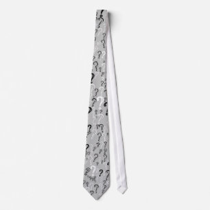 Distressed Question Mark Tie- White, Black, Silver Tie