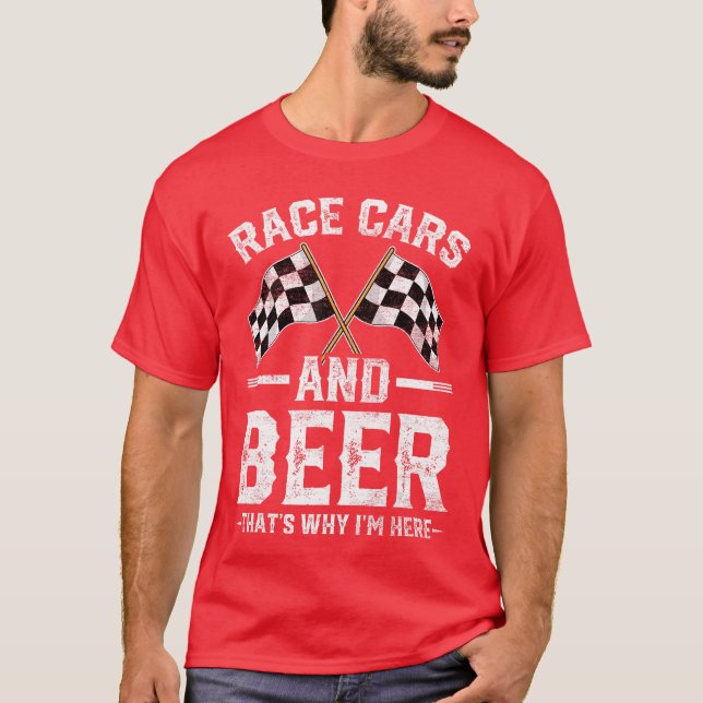 Distressed Race s Beer Thats Why Im Here Chequered T-Shirt (Front)