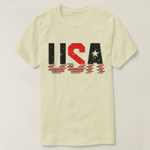Distressed Red and Black USA Typography T-Shirt