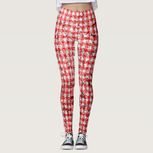Distressed Red and White Gingham Pattern Leggings