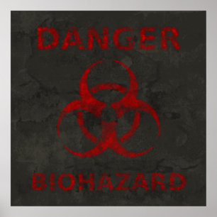 Distressed Red Biohazard Symbol Poster