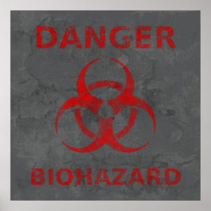 Distressed Red Biohazard Warning Poster