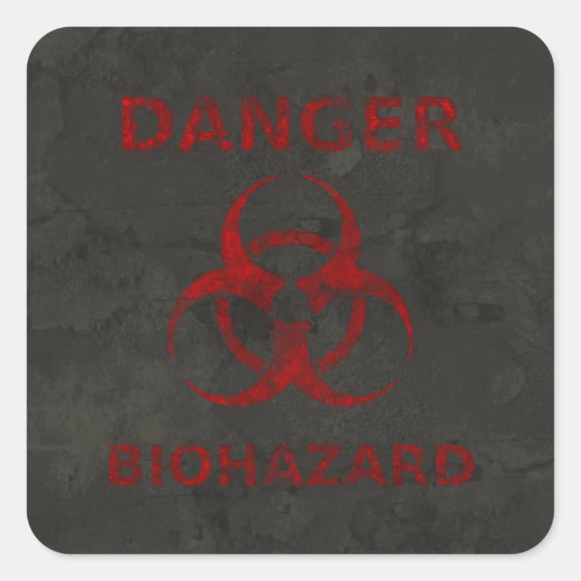 Distressed Red Biohazard Warning Sticker (Front)