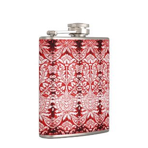 Distressed Red Floral Flask