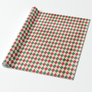 Distressed Red Green Harlequin Pattern Wrapping Paper