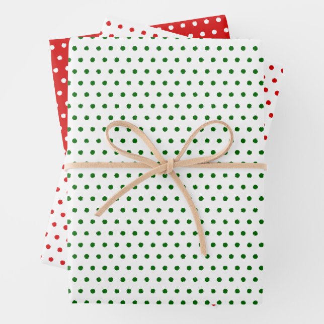 Distressed Red Green White Small Polkadots Pattern Wrapping Paper Sheet (In situ)