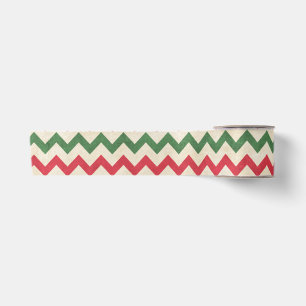 Distressed Red Green Zig Zag Pattern Satin Ribbon
