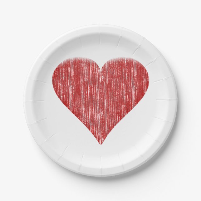Distressed Red Heart Paper Plate (Front)
