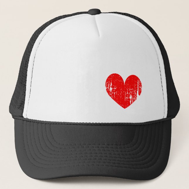 Distressed red heart trucker hat (Front)
