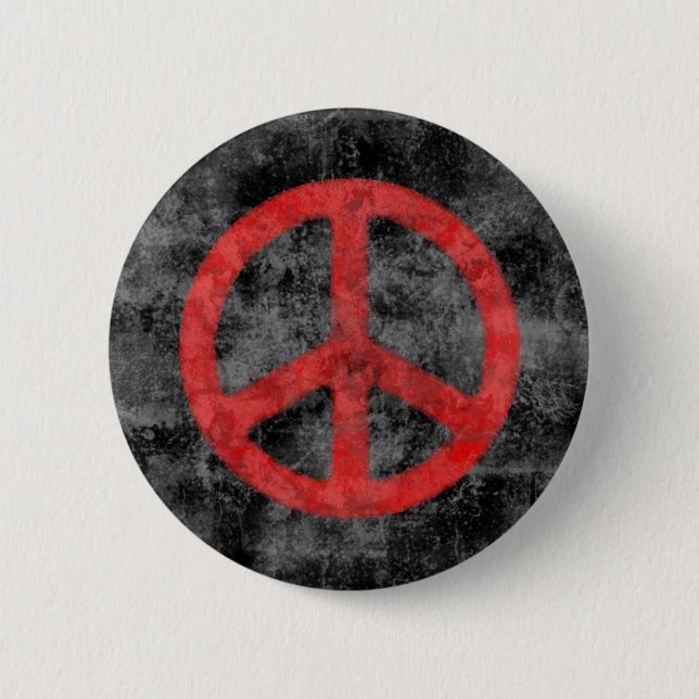 Distressed Red Peace Sign 6 Cm Round Badge (Front)