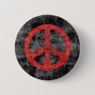 Distressed Red Peace Sign 6 Cm Round Badge