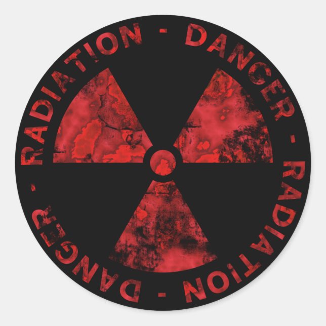 Distressed Red Radiation Symbol Sticker (Front)