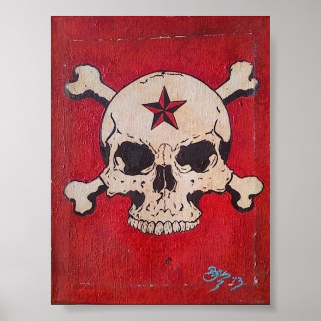 Distressed Red Skull Painting Poster (Front)