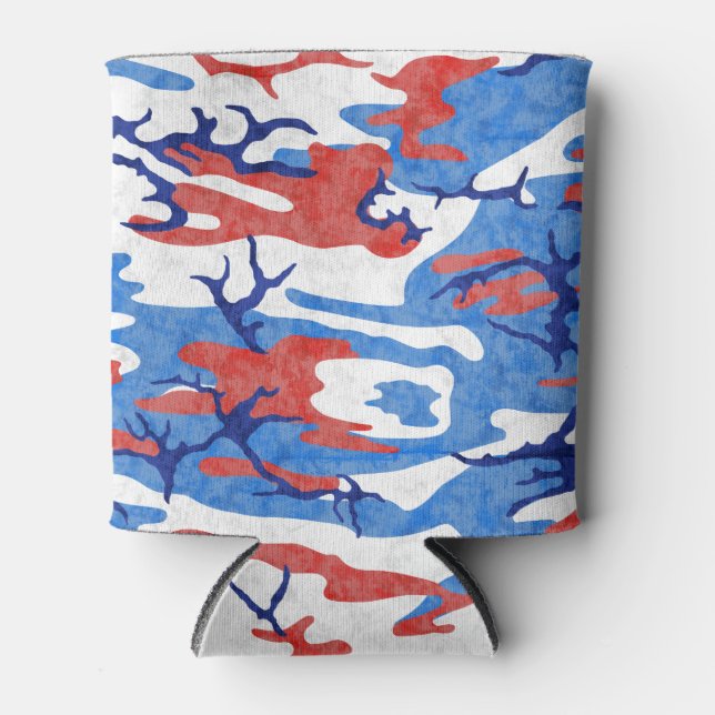 Distressed Red White and Blue Camo Can Cooler (Front)