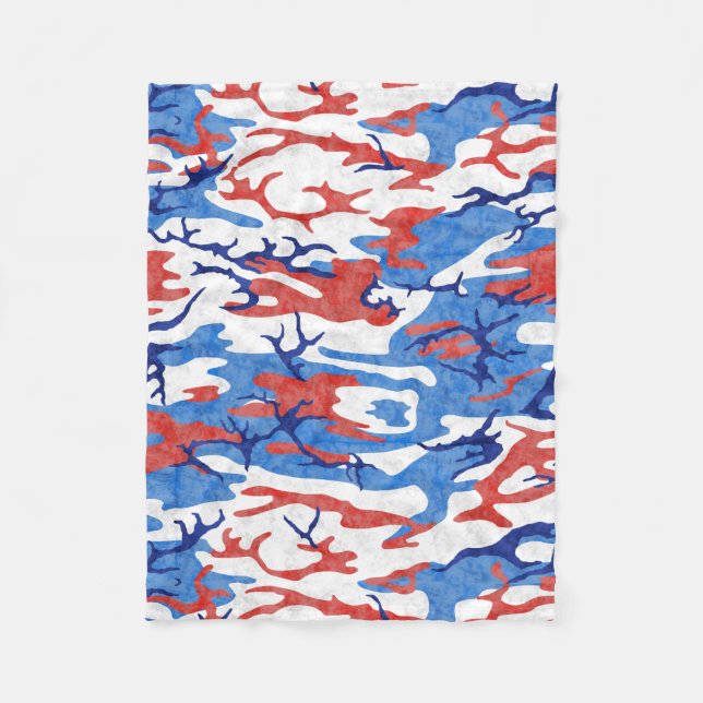 Distressed Red White and Blue Camo Fleece Blanket (Front)