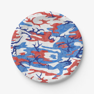 Distressed Red White and Blue Camo Paper Plate
