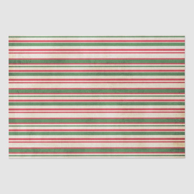 Distressed Red White Green Stripes Tissue Paper (Front)