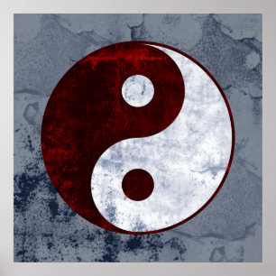 Distressed Red & White Yin Yang Symbol Poster