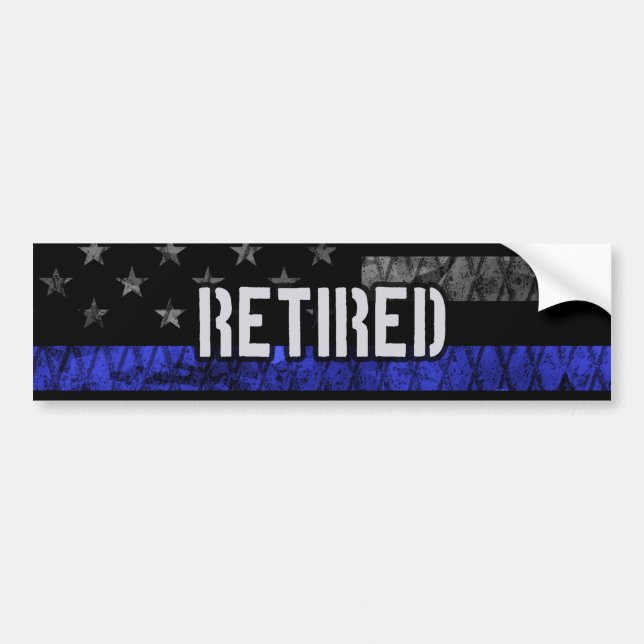 Distressed Retired Police Flag Bumper Sticker (Front)
