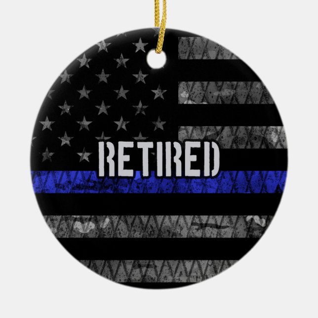 Distressed Retired Police Flag Ceramic Tree Decoration (Front)