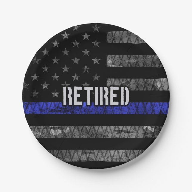 Distressed Retired Police Flag Paper Plate (Front)