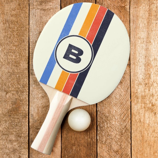 Distressed Retro Five Striped Dark with Initial  Ping Pong Paddle (Creator Uploaded)