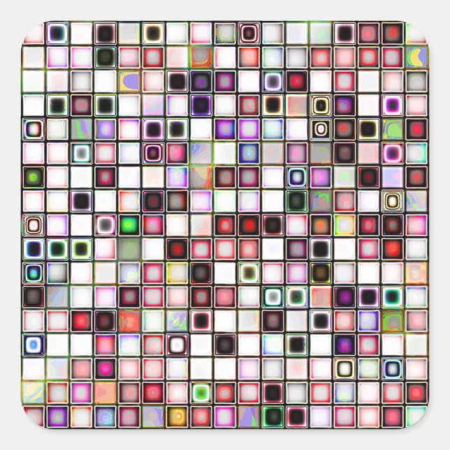 Distressed Retro Jewel Tones Mosaic Tiles Pattern Square Sticker (Front)