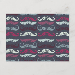 Distressed Retro Moustache Print Postcard