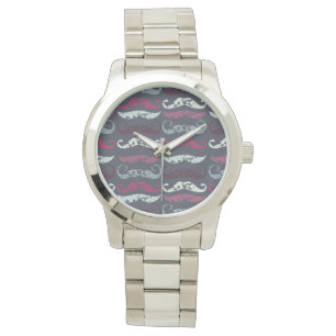 Distressed Retro Moustache Print Watch